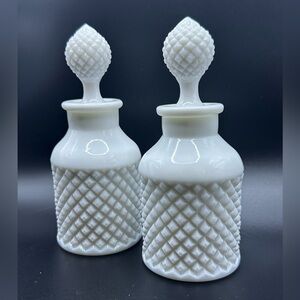 Westmoreland Milk Glass White Decorative Hobnob Bottles decanter curette Stopper